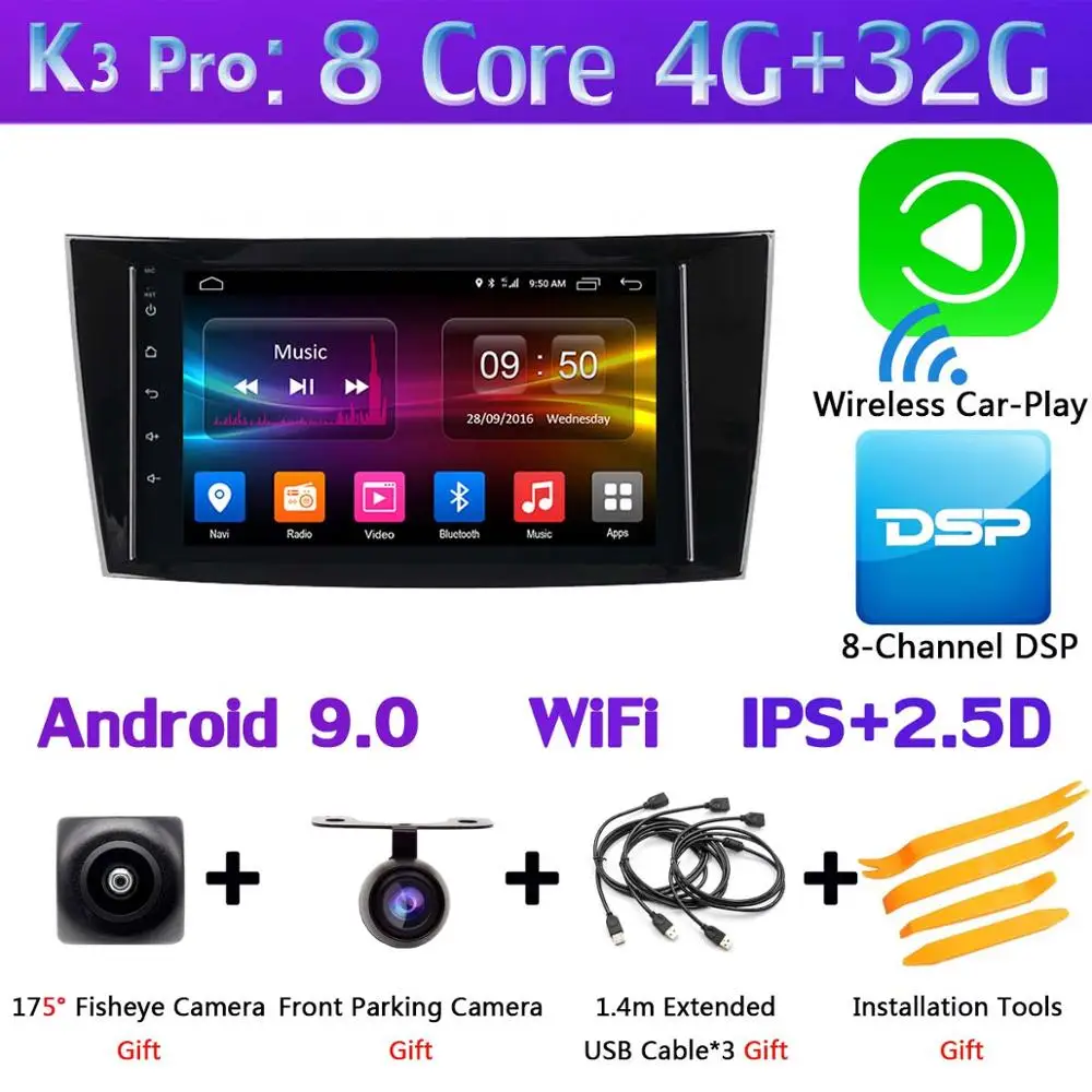 360 ° панорамный Android 9,0 4G+ 64G Автомобильный мультимедийный плеер для Mercedes Benz E-Class W211 W209 W219 W463 gps Радио CarPlay DSP SPDIF - Цвет: K3 Pro CarPlay