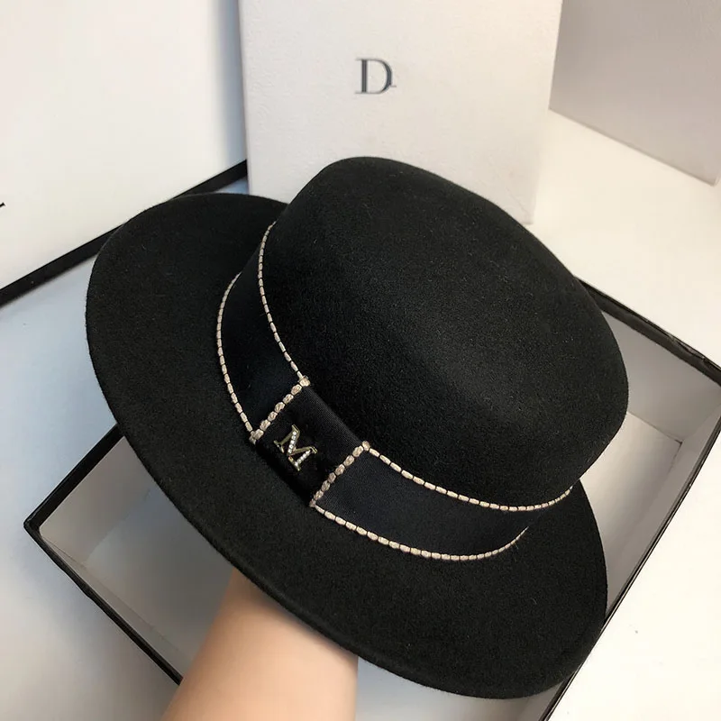 Hats For Women Wide Brim Australian Wool Fedora Hat Ladies Black