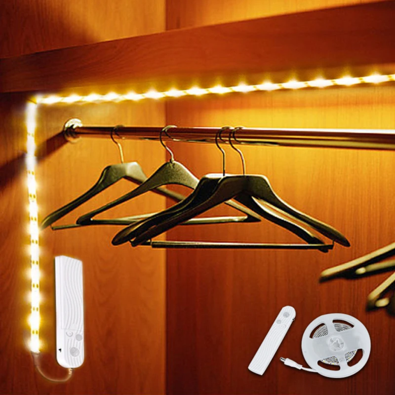 Шкаф светильник светодиодный движение-активированный кровать светильник 5V движения PIR Сенсор USB Светодиодные ленты шкаф лампа лента человеческого тела индукционный светильник
