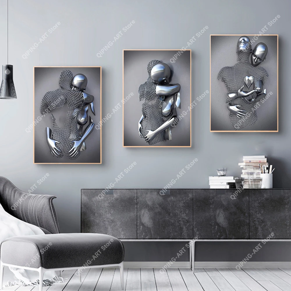  Cuadros de escultura de arte moderno para amantes del arte,  figuras abstractas de metal, póster de estatua, impresión en lienzo,  imágenes decorativas interiores de 33.5 x 51.2 in, sin marco 