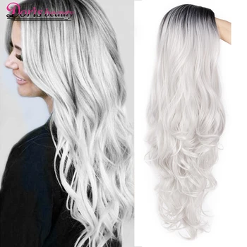 Doris beauty Synthetic Long Wavy Ombre Gray Wig for Woman Cosplay Wig Brown Red Black Blonde Heat Resistant Fiber 1