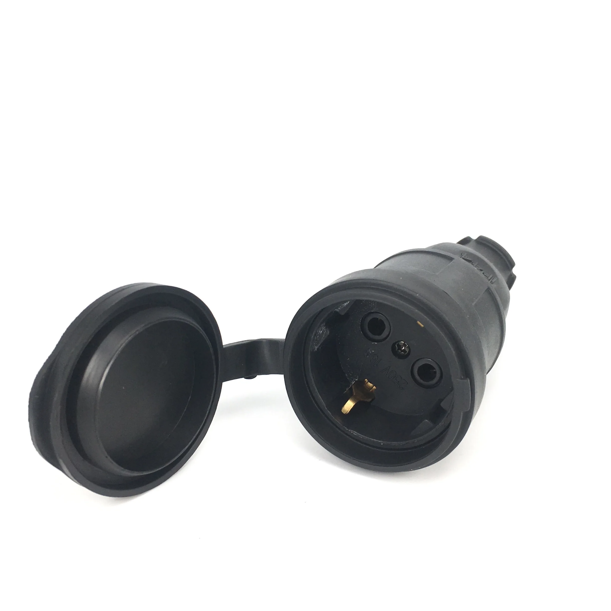 Rubber Waterproof Socket Plug EU Electrical Grounded European Connector With Cover IP44 For DIY Power Cable Cord 16A