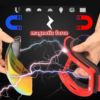 

Ski Goggles Large Spherical Frame Magnetic Lens Anti-fog Men Women Snow Mask Safety Borderless Glasses Adult snowboard Eyewear