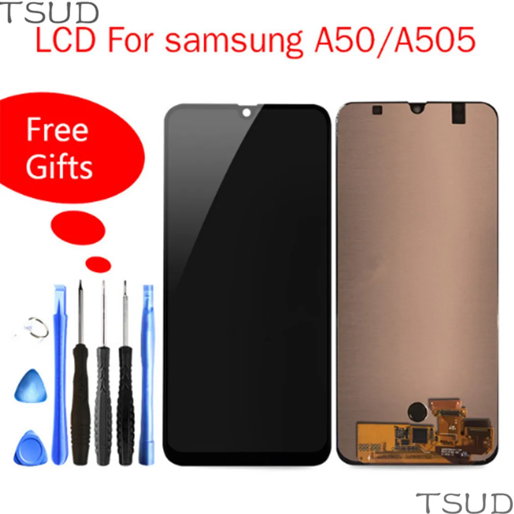 Супер Amoled цифровой преобразователь в сборе без рамки для SAMSUNG Галакси A50 A505 сенсорный экран+ Бесплатные инструменты для Samsung Galaxy A50 A505