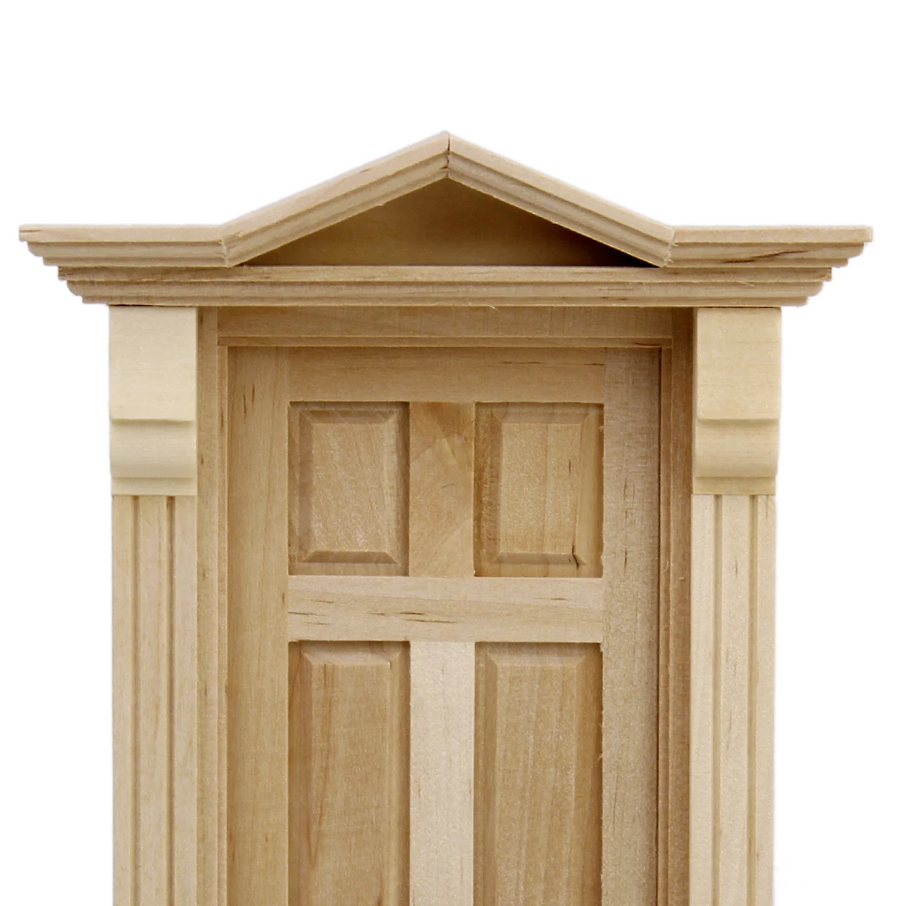 Dolls House Miniature Steeple Top 6 Panel Natural Wooden Door & Frame DIY