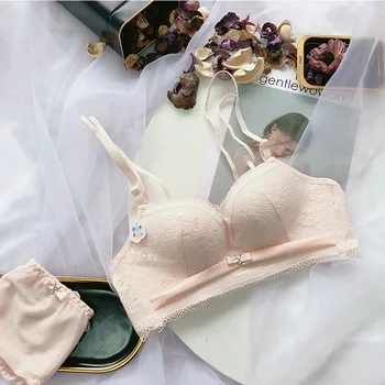 

Women Push Up Bra Set Gather Adjustment Female Underwear Deep V Sexy Lace No Steel Ring Small Bra With Panties Hot