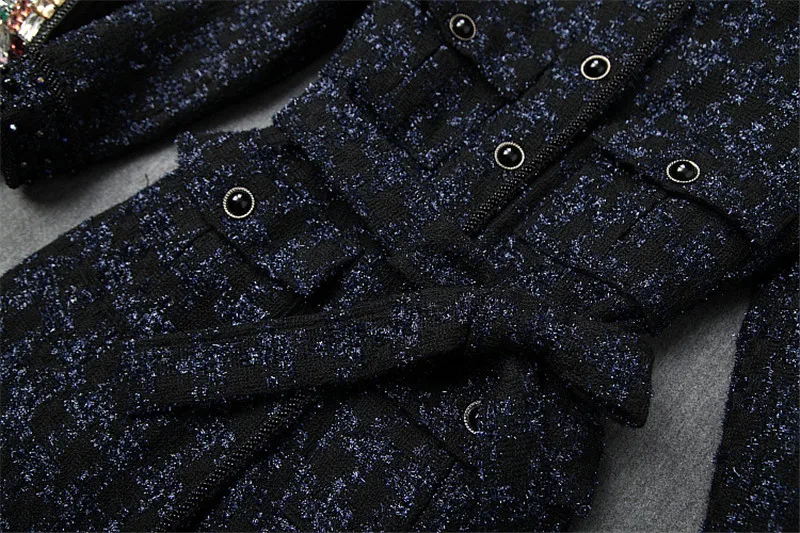 High Quality Runway Designers Luxury Beading Tweed Woolen Jackets and Coats Autumn Winter Long Overcoat Wool Blends Outerwear