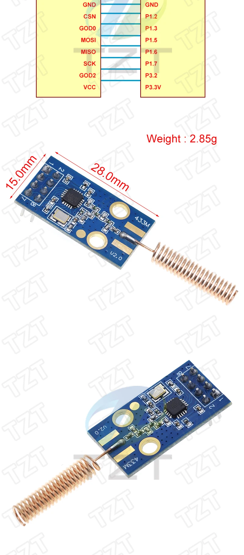 CC1101 10 mW Wireless-Modul 433 MHz 868 MHz 300–1000 M Fernübertragung mit SMA-Antenne Wireless-Transceiver-Modul – Detail 4