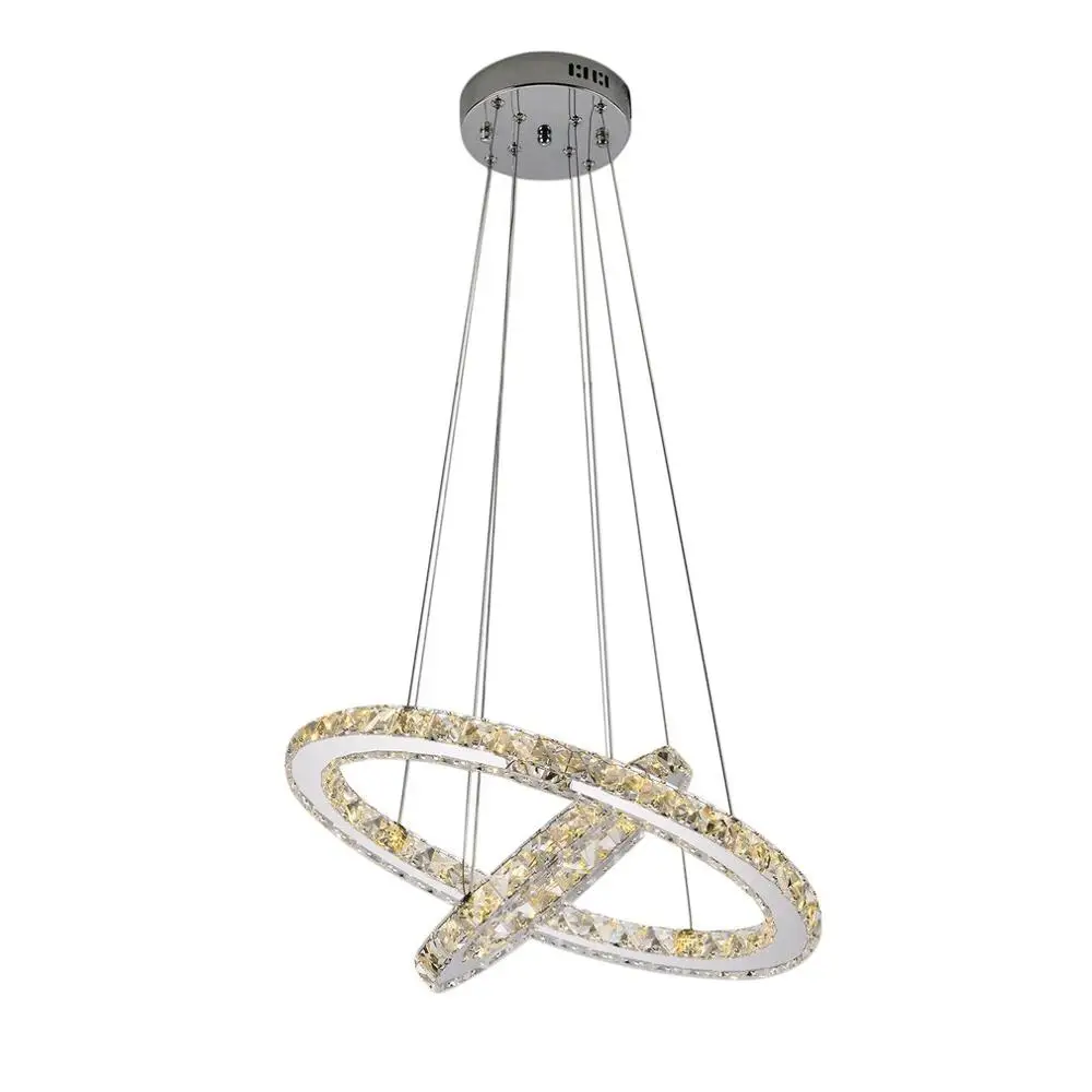 

New Dual Rings Crystal Chandelier Ceiling Pendant Light 60W LED Lighting Circles Hanging Light for Living Room Bedroom