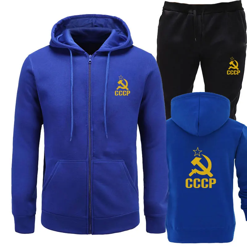 blue black2 СССР CCCP модные комплекты из двух предметов для мужчин s толстовки+ штаны для бега костюм для мужчин Повседневная Хип-хоп мода Россия футболка высокое качество m - Цвет: blue black2