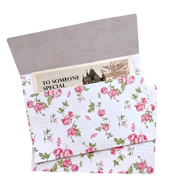 10pcs Rose envelope Pastoral style Paper DIY Stationery Decorative writing envelopes gift bag 17.5*12.5cm