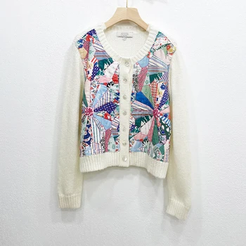 

Australia fashion card anime sea print round neck single-breasted long-sleeved straight wool knitted cardigan sweater