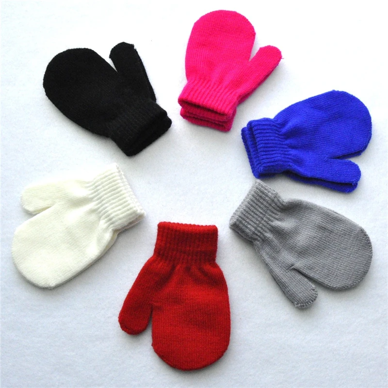 

Wholesale Fashion 1pair New Arrival Solid Color Cute Pattern Mittens Children Gloves Soft Knitting Warm Gloves Accessories