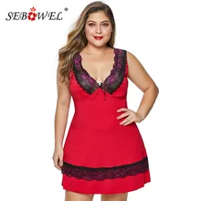 SEBOWEL женский черный/красный плюс размер кружева Глубокий V Babydoll нижнее белье с бантами платье+ стринги 2 шт Женское ночное белье сорочка Нижнее белье