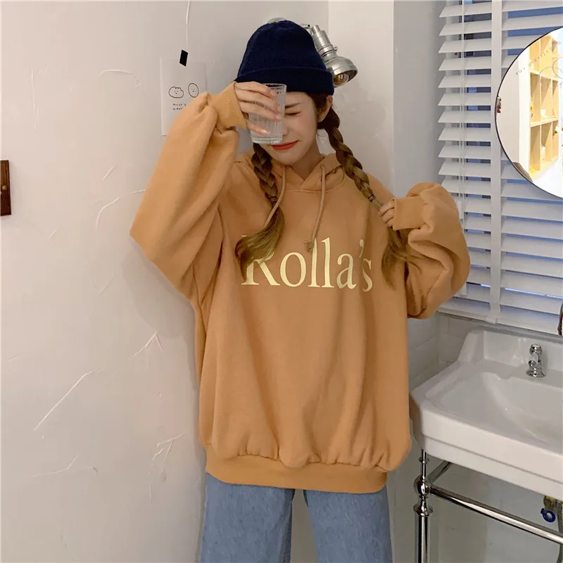 Новинка зимы, толстовка с капюшоном, женская, Корейская, ins, Harajuku, винтажная, BF, свободная, с буквенным принтом, модная, шикарная, повседневная, Женская толстовка