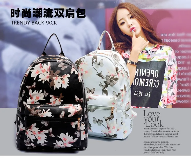 Новая Мода Kpop женский кожаный рюкзак маленький цветочный принт туристический в стиле преппи EXO школа для подростков легкая Bolsa Feminina сумка
