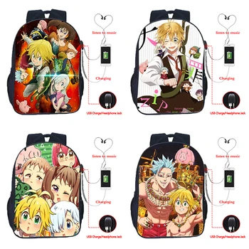 

The Seven Deadly Sins Nanatsu No Taizai USB Charge School Bags Studentslaptop Bag Boy Girl School Backpack