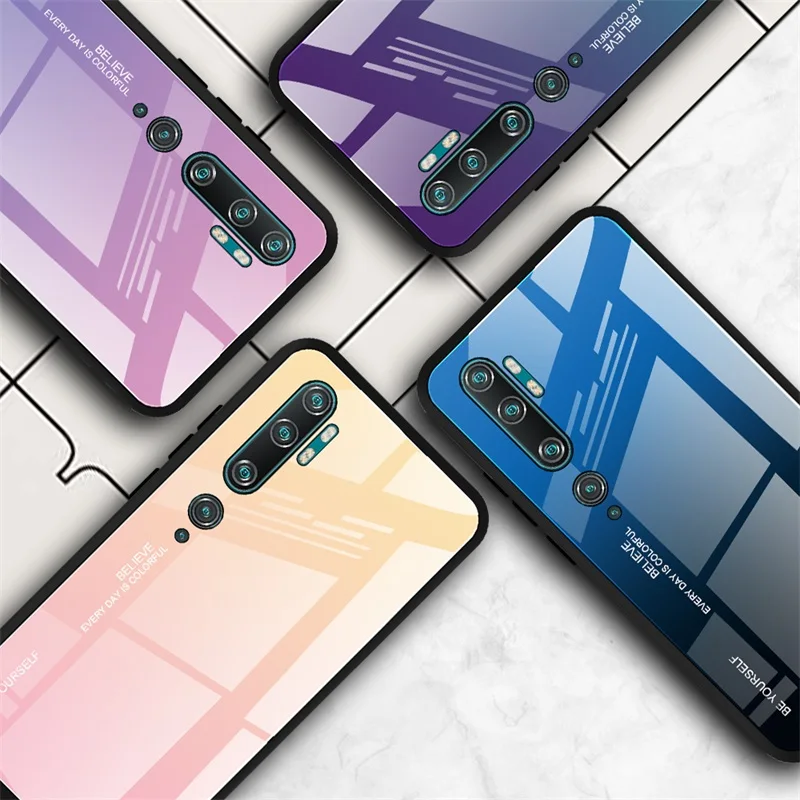 Чехол для Xiaomi mi Note 10, роскошный градиентный закаленное стекло, твердая мягкая рамка, полная задняя крышка, чехлы для Xiao mi CC9 Pro, противоударные чехлы