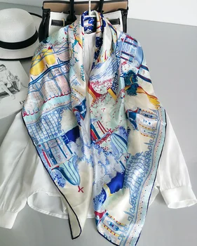 

100% Pure Silk Satin Square Big Scarf Shawl Wrap Kerchief 43.3"x43.3" WJ060