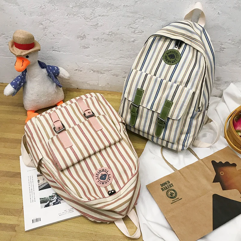 Женский клетчатый холщовый рюкзак Harajuku Студенческая женская школьная сумка для девочки полосатые Симпатичные рюкзаки Kawaii Пряжка женская сумка книга Подростковая