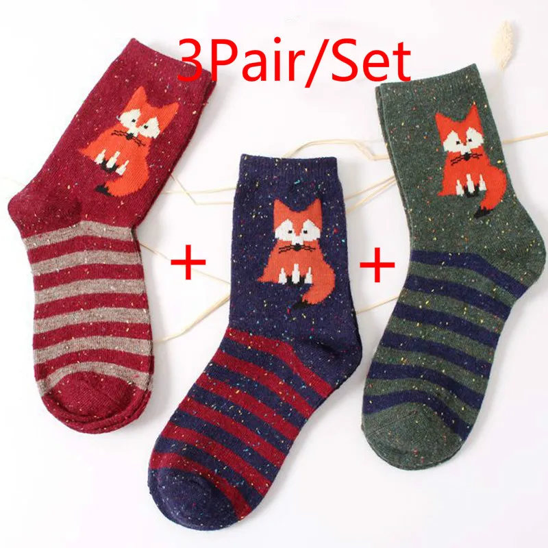 3Pair 1/2/3 пары Для женщин с изображением забавных милых носки зимние теплые ботинки с лисьим и Носки с рисунком животных для женщин Забавные милые хлопковые носки, рождественские носки, Meias Feminina - Цвет: 3Pair