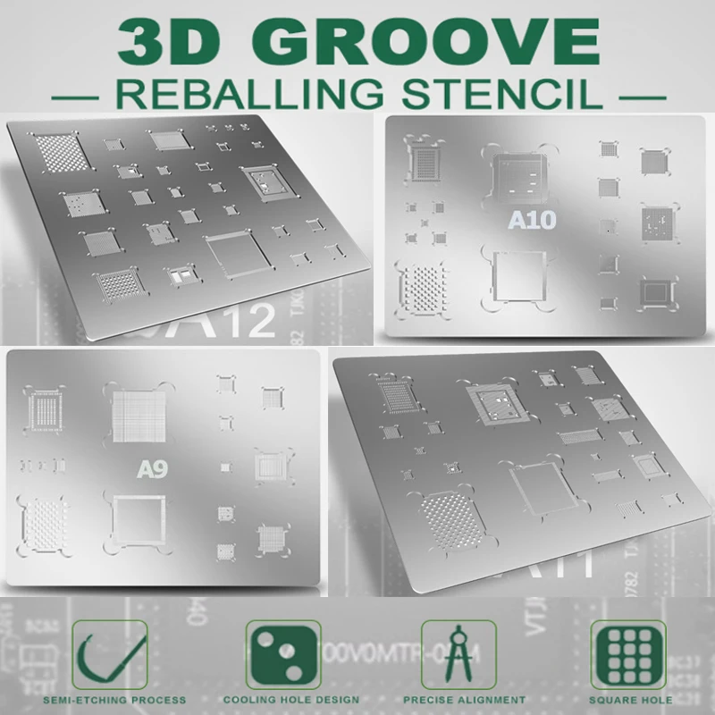 Трафарет для реболлинга 3D BGA steel net A8 A9 A10 A11 A12 iphone 6 6P 7 8 8P X XR с прямым подогревом