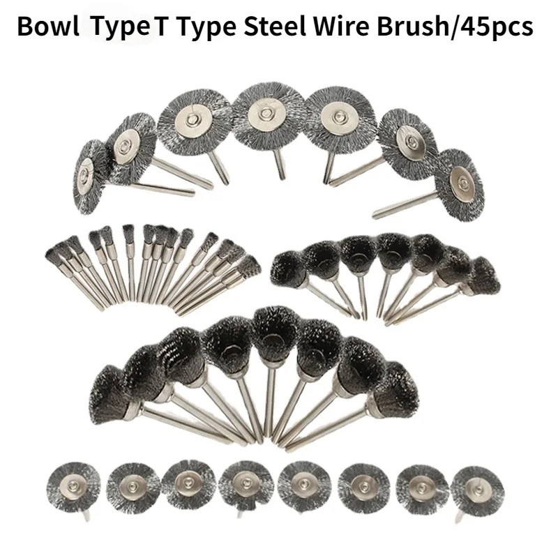 45 Times/bowl Type T Type Steel Wire Brush/mini/cleaning Brushes/walnut Jade Cleaning Brush/ Tools mini brass wire brush bowl type pen type t type brass wire brush 45 piece mini polished derusting brass wire brush