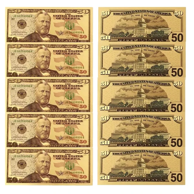 10 pz/lotto USA 50 dollari oro sventato banconota Platsic banconote soldi  finti stati uniti d'america Replica moneta souvenir Drop Ship