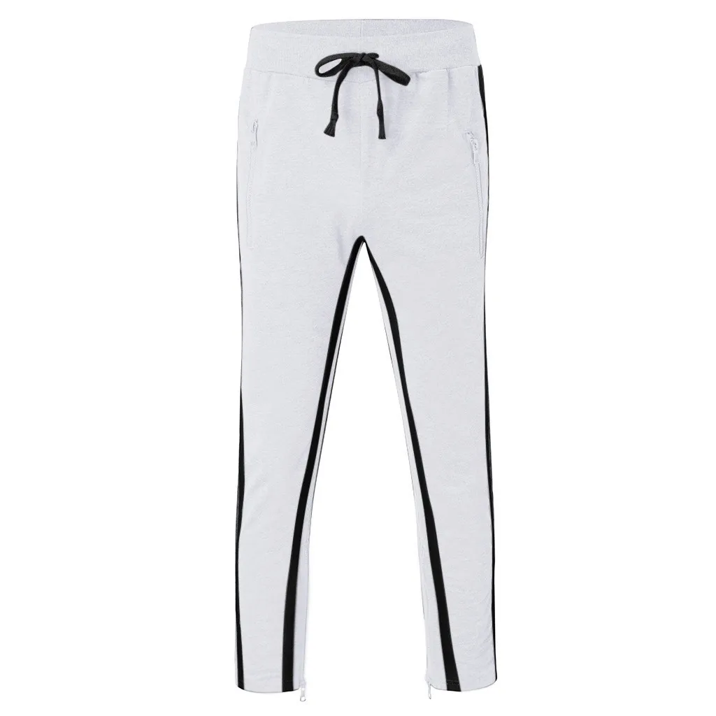 Mens Zipper Pocket Anke Zip Track Pants Long Dawstring Sweatpants Side Striped Patchwork Casual Trousers Man Pants z1009
