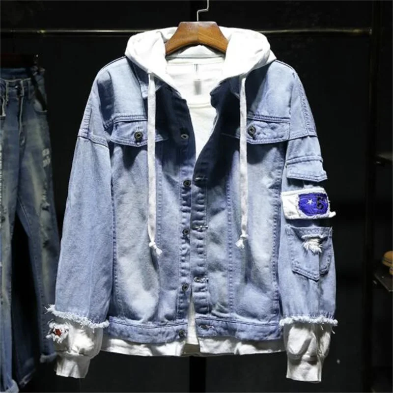 Men Denim jacket Ripped Joining Together Casual Mens Denim Jacket Patchwork Hip Hop Men Jacket #JK88 Men Denim jacket Ripped Joining Together Casual Mens Denim Jacket Patchwork Hip Hop Men Jacket #JK88