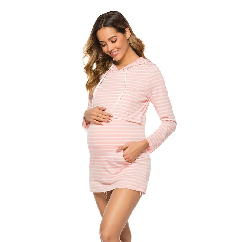 Pregnant mother breastfeeding sweater Maternity Long Sleeve Striped Hoodie Nursing Tops Sweatshirt For Breastfeeding #3AA9 (1)
