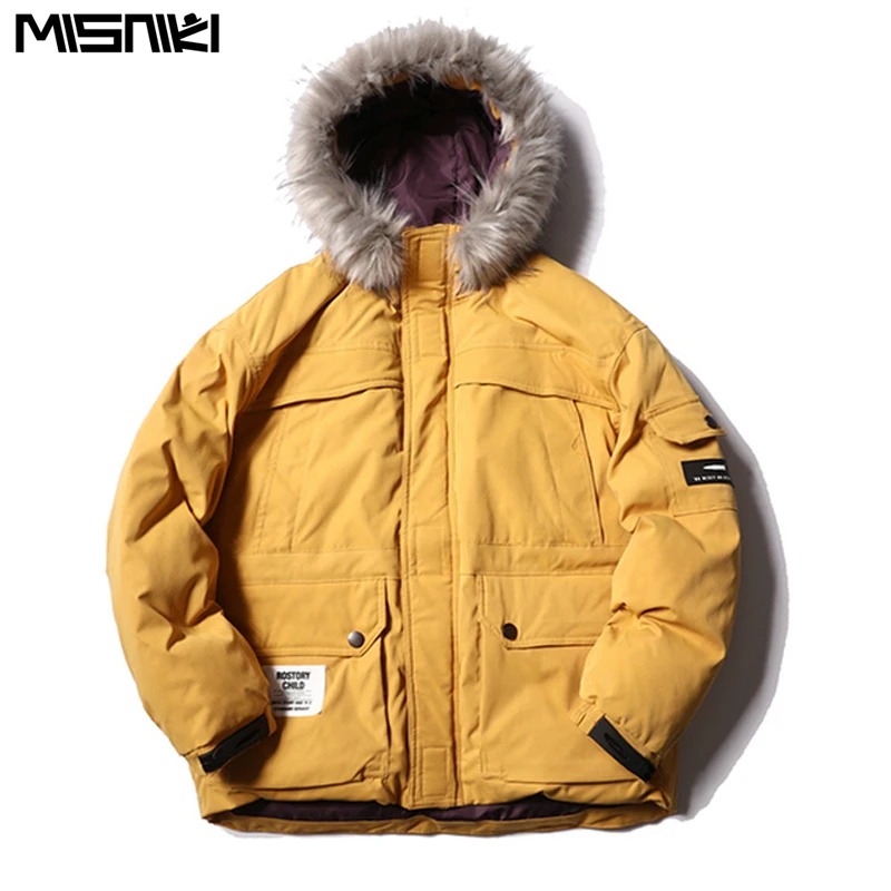 

Misniki 2019 Fur Collar Men Winter Jackets And Collar Men Parka Mens Cotton Padded Coat Streetwear Hip Hop Outwear JP15