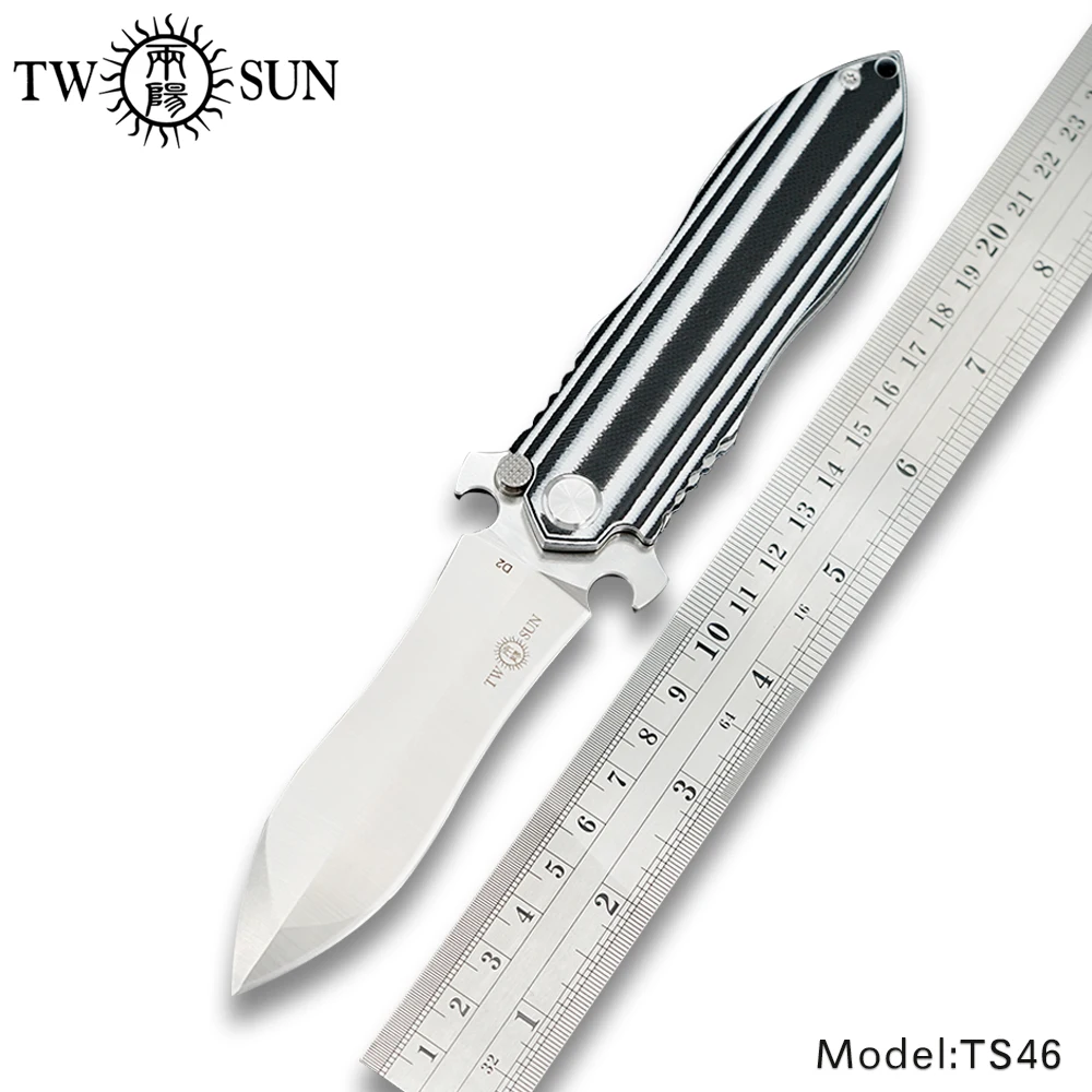 TWOSUN ножи d2 складной карманный нож Тактический охотничий нож выживания Открытый инструмент EDC шарикоподшипник Флиппер быстро открытый g10 TS46