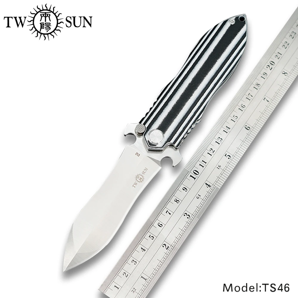 

TWOSUN knives d2 folding Pocket Knife tactical hunting knife survival outdoor tool EDC Ball Bearing flipper Fast Open g10 TS46