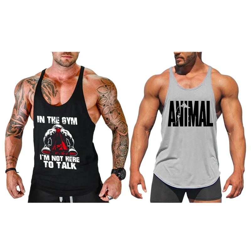 Комплект из 2 предметов, Muscleguys майка для тренажерного зала, мужская рубашка без рукавов для мальчиков, одежда для бодибилдинга, майка, жилет, хлопок, Y Back, майка, Fitne