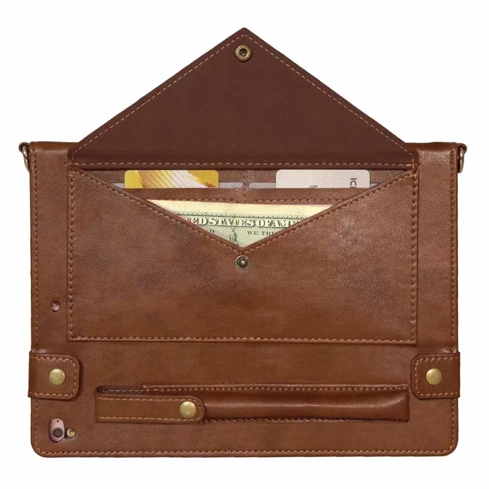 Coffee color New Envelope Leather Case For iPad 9.7 With Pencil Holder Strap Stand Cover Funda Case For iPad Air Pro 9.7 inch+Film - Цвет: Coffee color