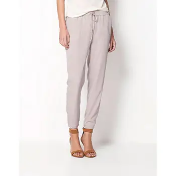 

Women Fashion Casual Chffion Pants Solid Color Elastic Waist Full Length Trousers