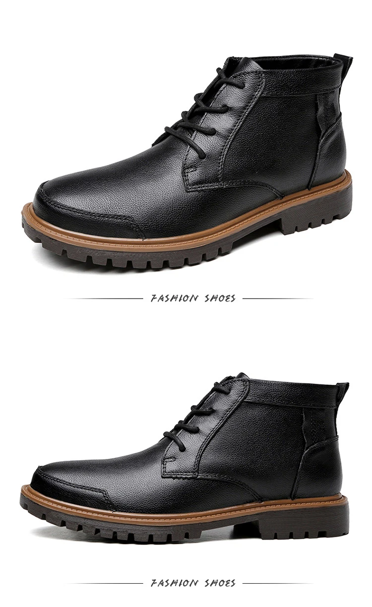 High Quality Men Boots Cow Leather Winter Fur Shoes Men Rubber Ankle Tooling Boots Male Warm Work Shoes Sneakers Men Footwear