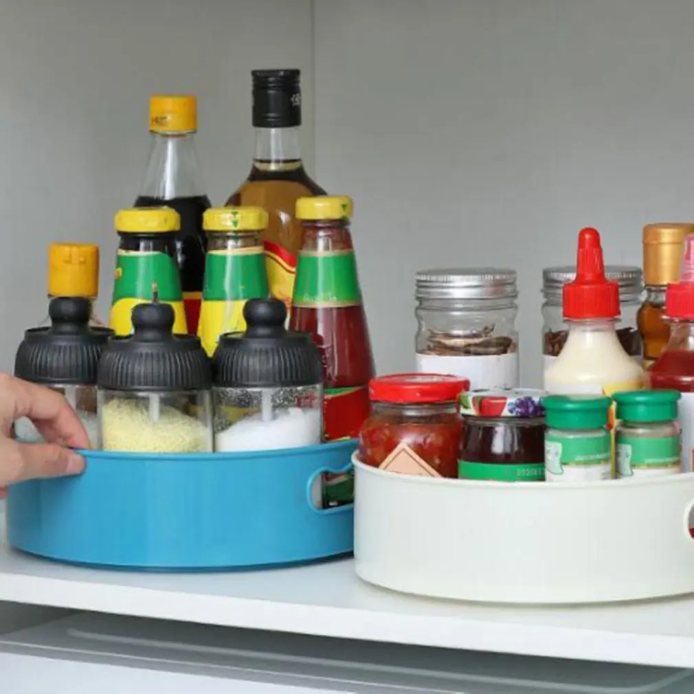 NEW 360 Rotation Cabinet Organizer Storage Spice Drink Cosmetic Storage Rack PET Transparent Turntable For Kitchen Bathroom Room