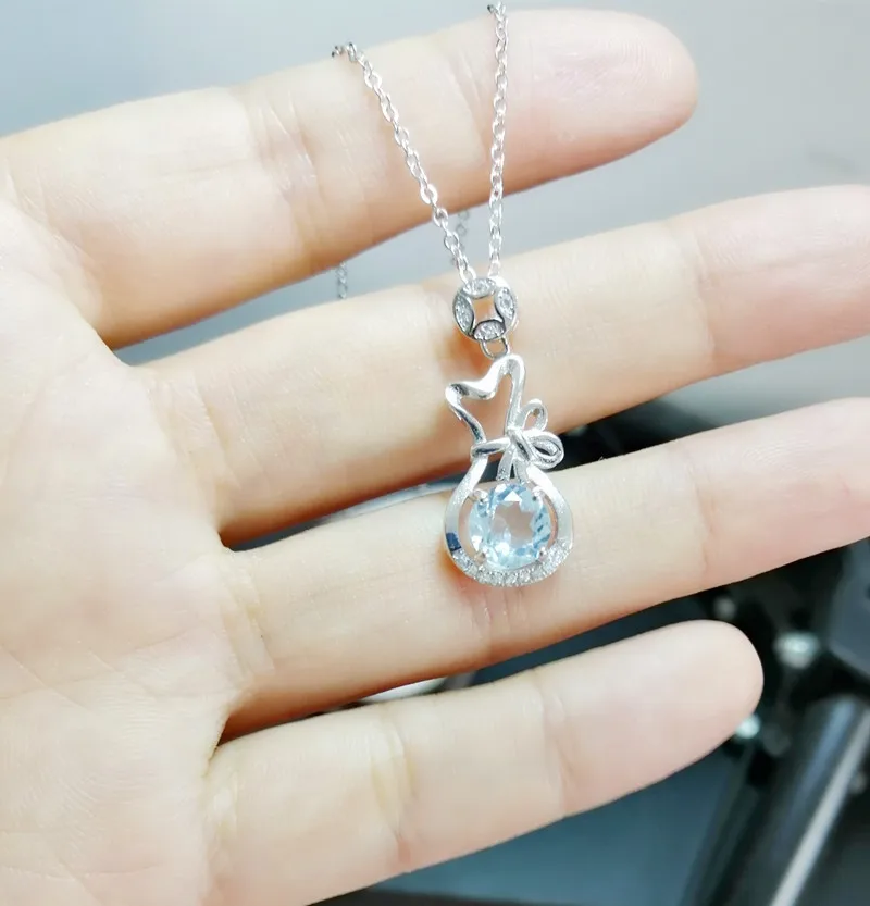 Натуральное ожерелье из голубого топаза кулон 1.6ct драгоценный камень 925 серебро бумажник Сумка Стиль# T18100413