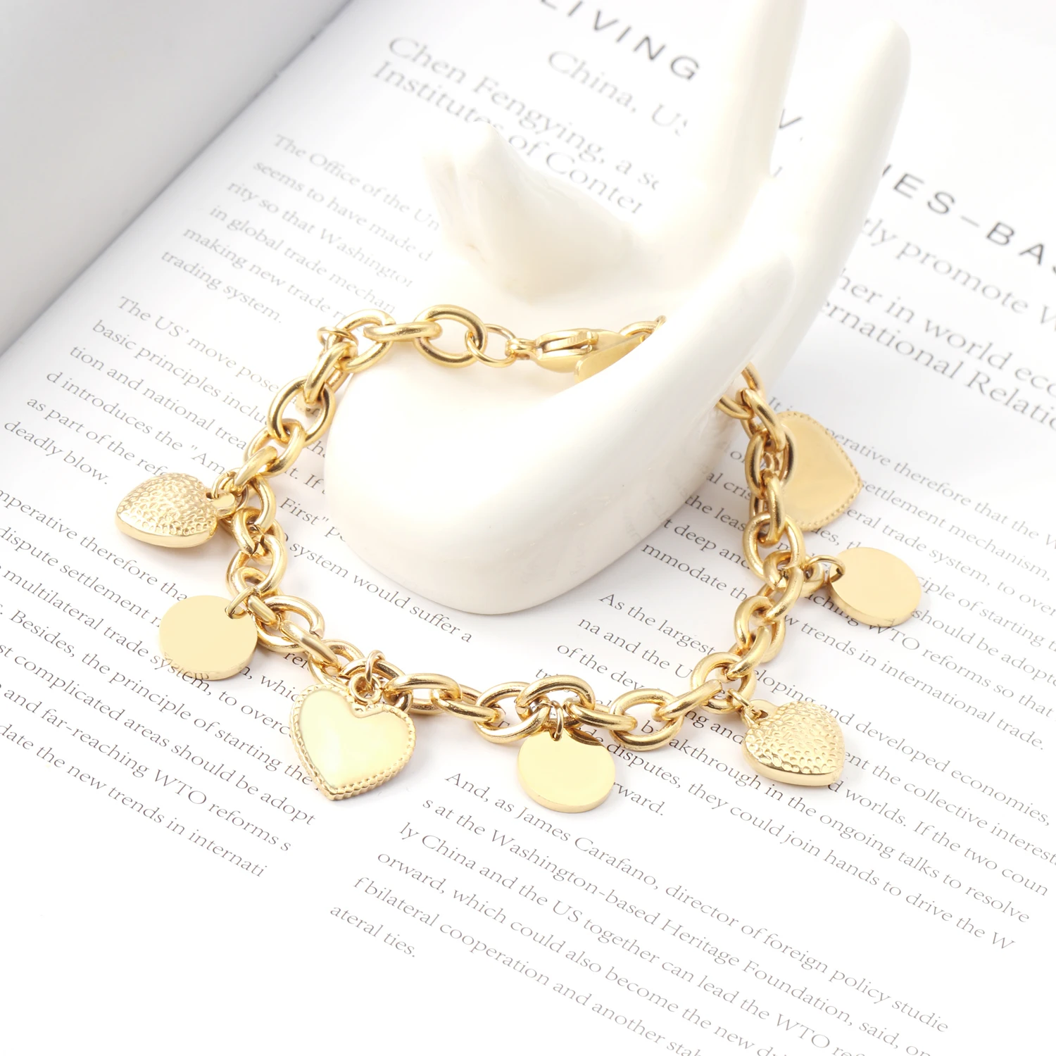 Stainless Steel Heart Coin Charm Bracelet for Women Girl Golden Color Cuban Link Chain Bracelet Jewelry Gift 20cm chain bracelet stainless steel bracelets charm bracelet stainless steel jewelry