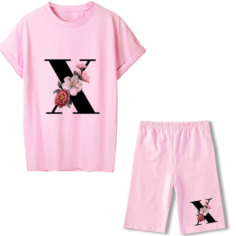 Summer Women Letter Printed Pink T-Shirts+Shorts Two Piece Sets Ensemble Femme Short Sleeve O-Neck Casual Jogging Sexy Outfit coord sets women Women's Sets