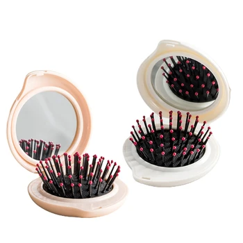 

Portable Mini Folding Round Makeup Mirror with Airbag Massage Comb Hair Brush