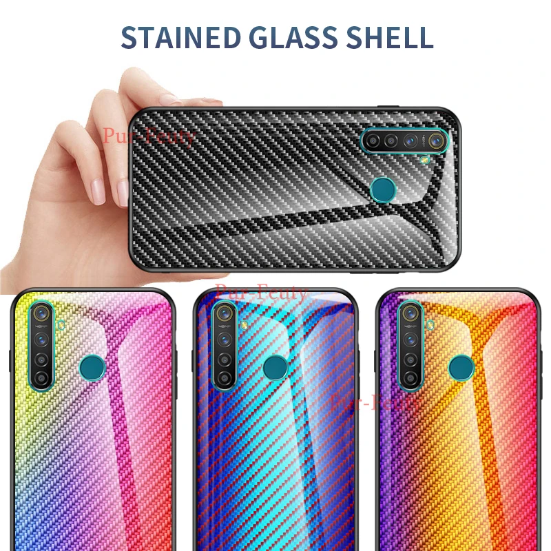 Для Oppo Realme5 чехол для задней панели телефона 6," Модный чехол для Oppo Realme 5 чехол из углеродного волокна с текстурой стекла гибридный мягкий силиконовый чехол