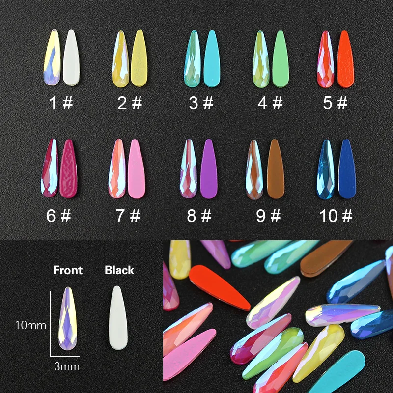 

New 30 Pcs/pack Mocha Neon Colors Raindrop Shape 3x10 mm Nail Rhinestones Strass 3D Nail Art Decorations Accessories