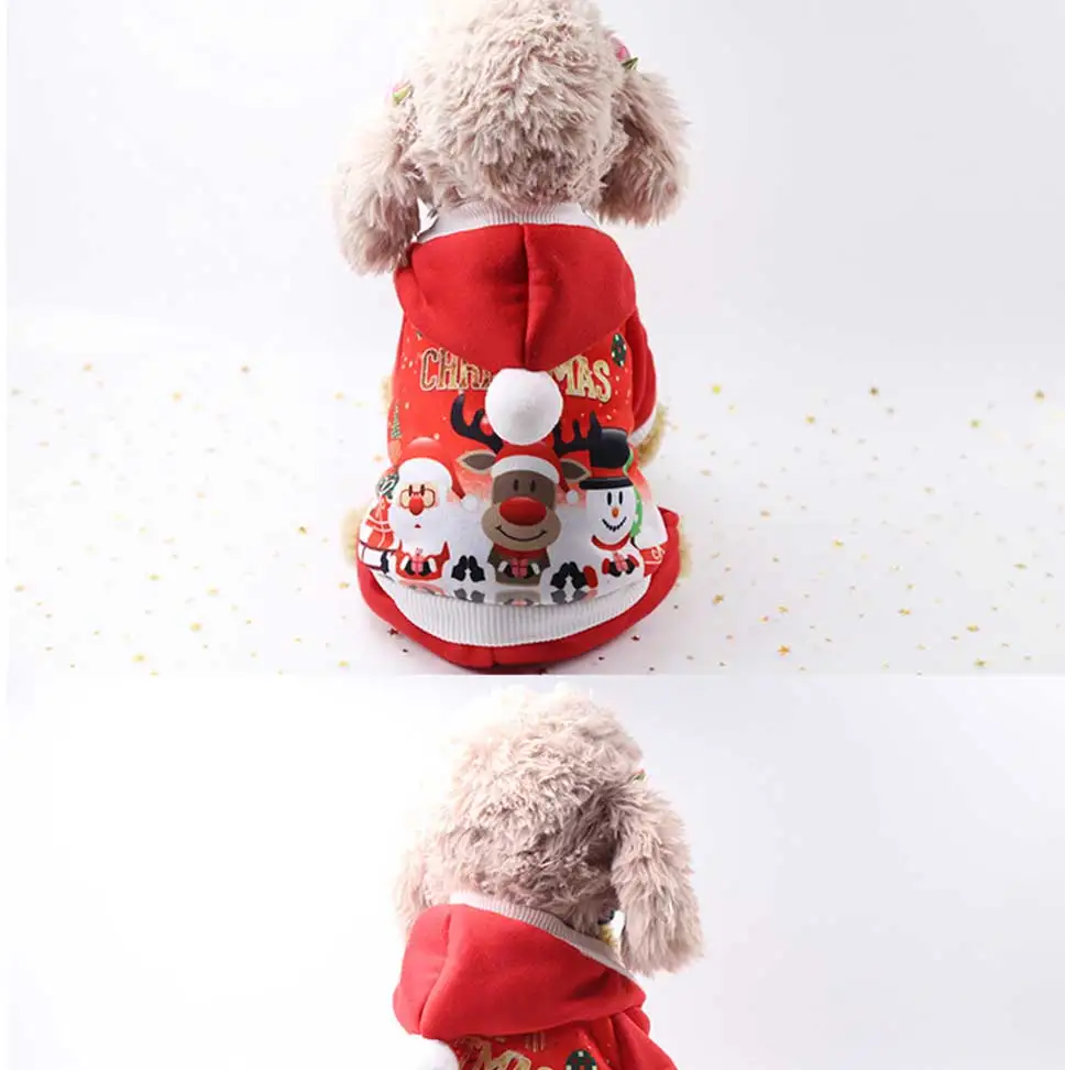 Собака Рождество пуловер Толстовка праздник печати щенок Тедди средних и маленьких собак с капюшоном рубашка свитер со щенком костюм на Хэллоуин