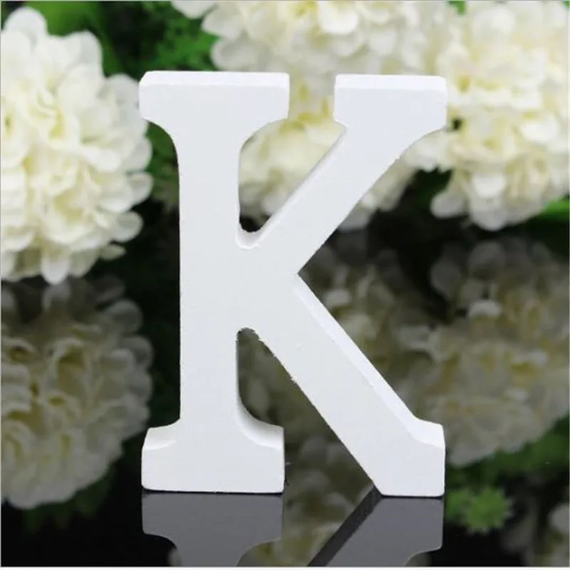 K 1 шт. 8X6 см белые деревянные буквы Английский алфавит DIY персональное имя Дизайн Искусство ремесло свободно стоящее сердце Свадебный домашний декор - Цвет: K