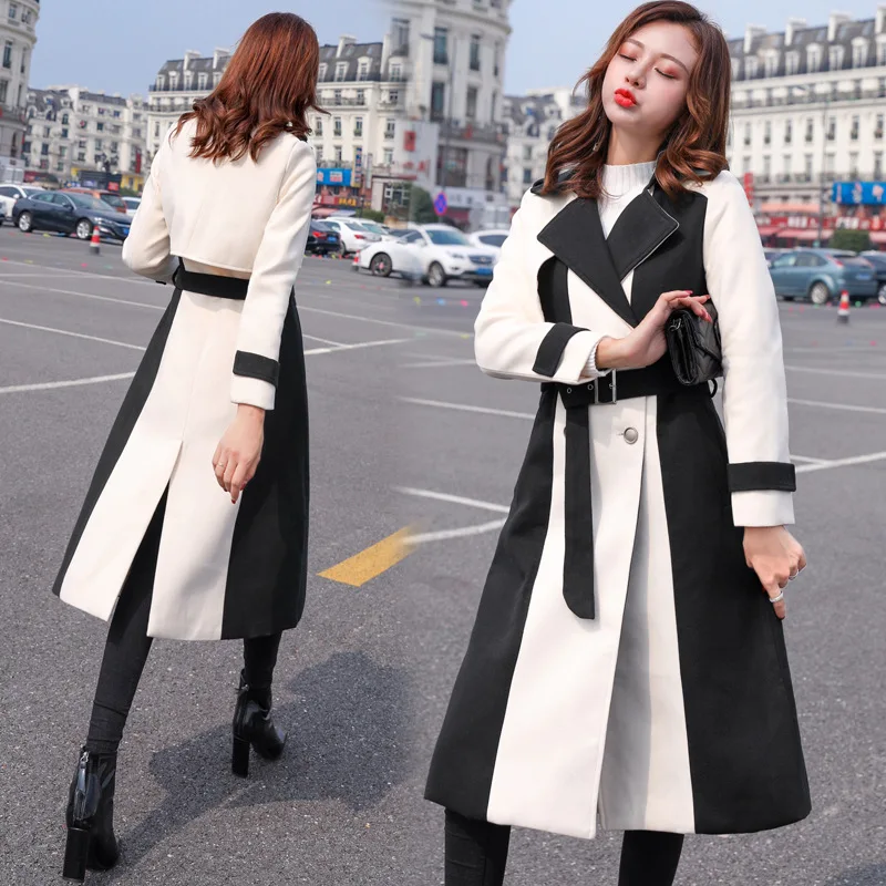 

2019 Winter New Style Korean-style Elegant Fashion Comfortable Woolen Jacket Double Breasted Long Sleeve Mixed Colors Overcoat W