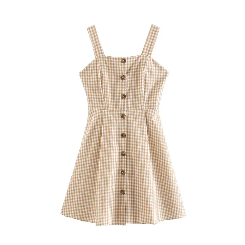 

French Retro Pattern GIRL'S by Age Dress Short-height Short Skirt Single Row Button Strapped Dress WOMEN'S Dress