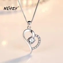 Heart Pendant Necklace Zircon Fashion Jewelry Crystal NEHZY 925-Sterling-Silver Purple